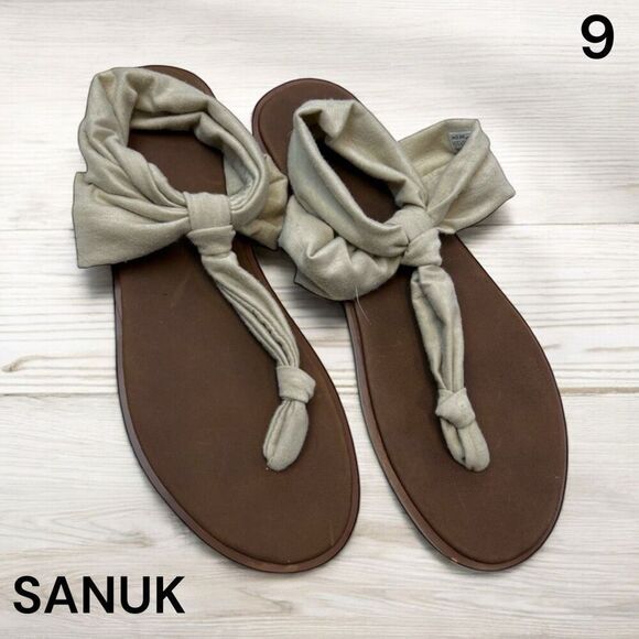 Sanuk Womens Slip On Yoga Sling 2 Flip Flop Slingback Flat Sandals Beige Size 9 - Picture 1 of 5